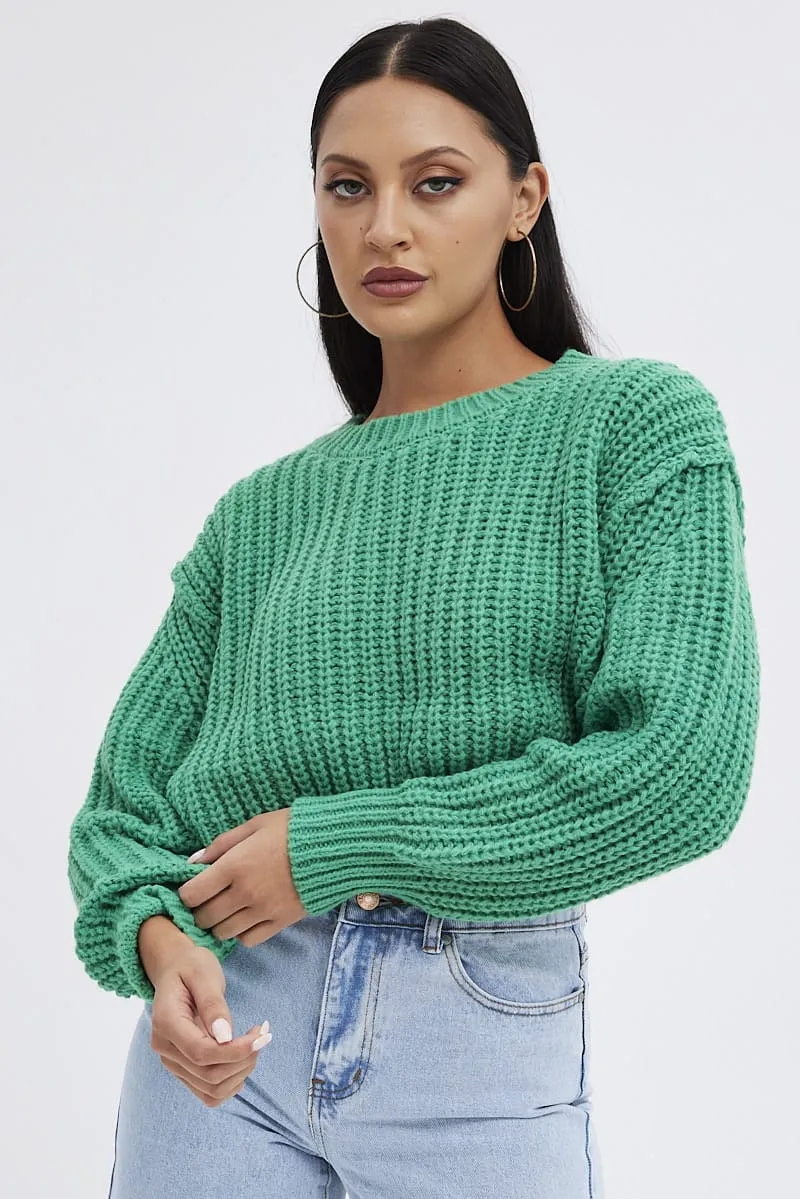 Green Knit Top Round Neck Long Sleeve Crop sold by Ally Fashion