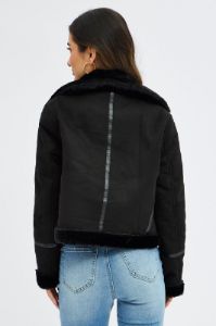 Black Faux Fur Biker Jacket sold by Ally Fashion