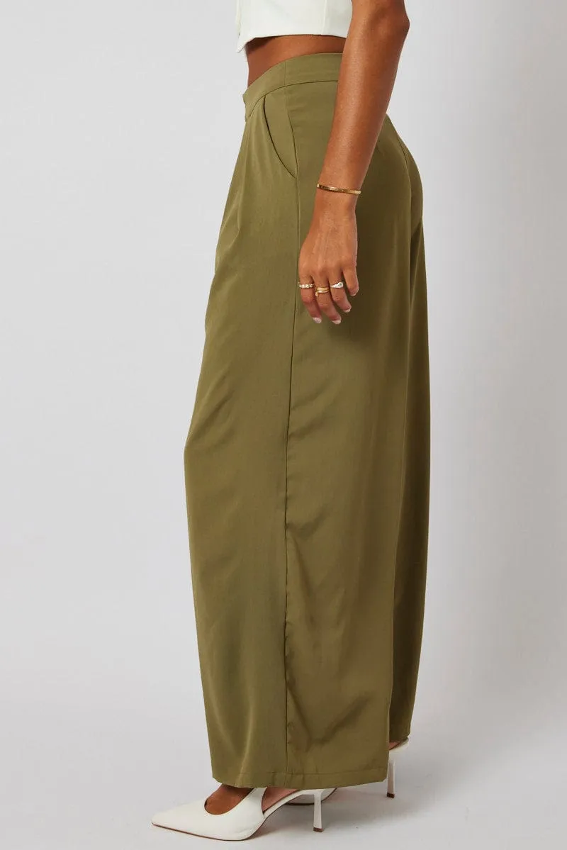 Green Wide Leg Pants High Rise sold by Ally Fashion product image thumbnail 4