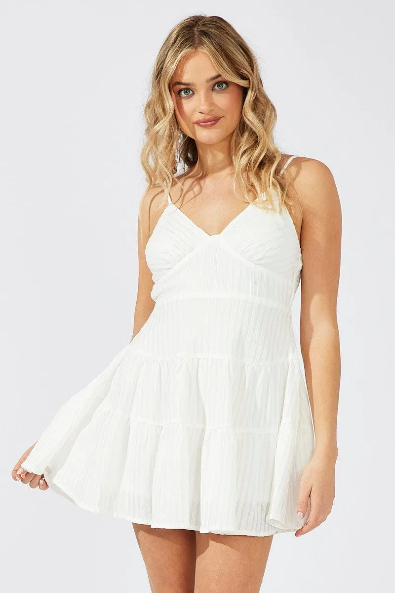 White Fit And Flare Dress Mini Textured Fabric sold by Ally Fashion