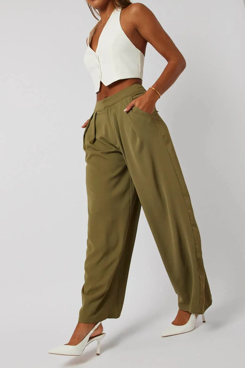 Green Wide Leg Pants High Rise sold by Ally Fashion