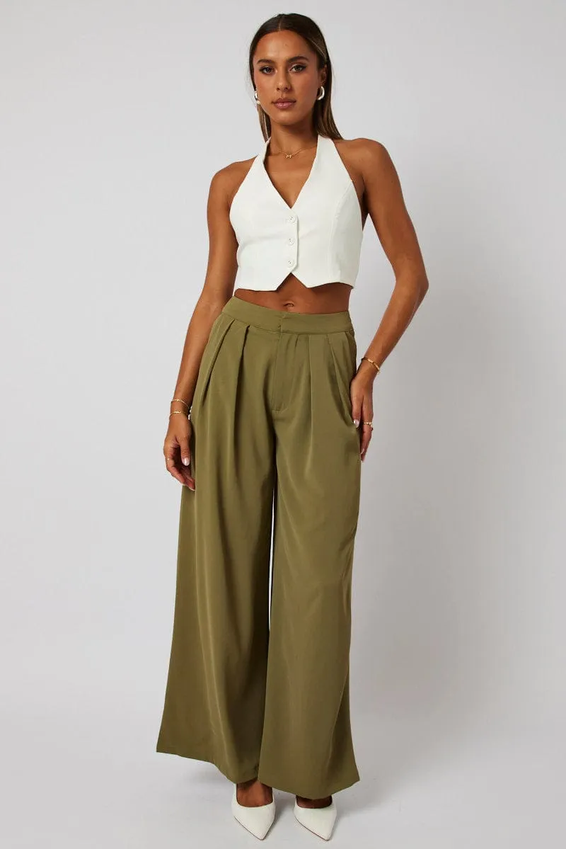 Green Wide Leg Pants High Rise sold by Ally Fashion product image thumbnail 2