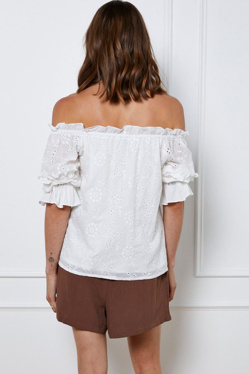 White Relaxed Top Short Sleeve Off Shoulder sold by Ally Fashion product image thumbnail 5