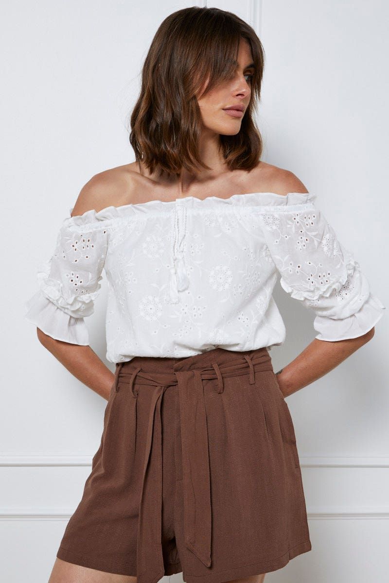 White Relaxed Top Short Sleeve Off Shoulder sold by Ally Fashion