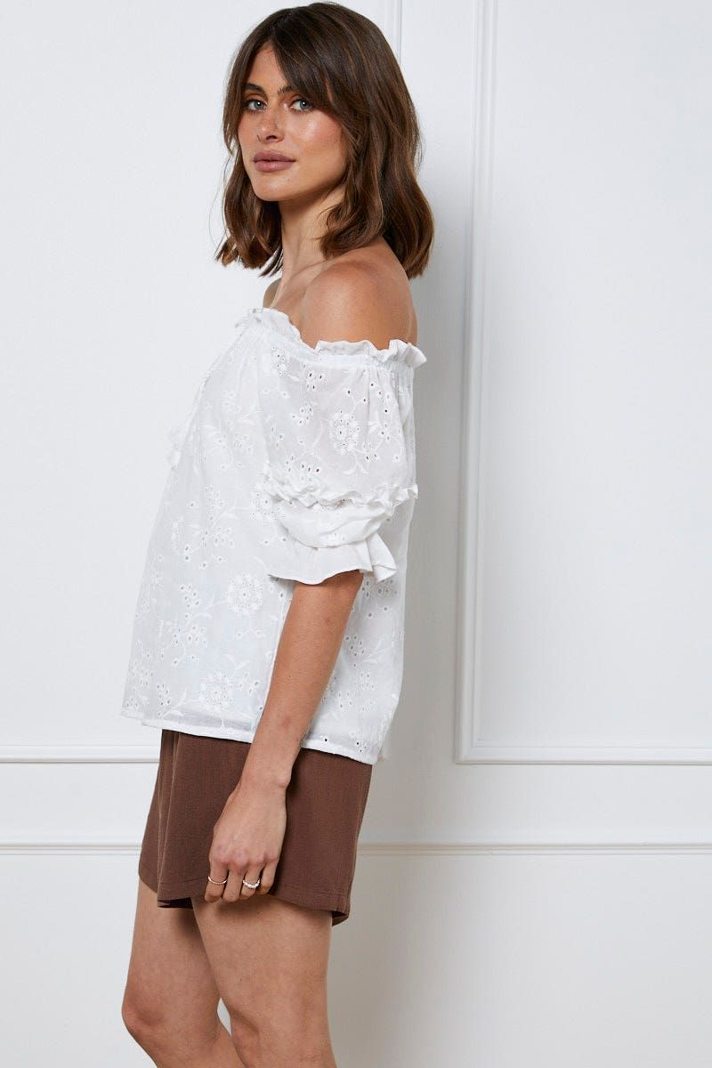 White Relaxed Top Short Sleeve Off Shoulder sold by Ally Fashion product image thumbnail 4