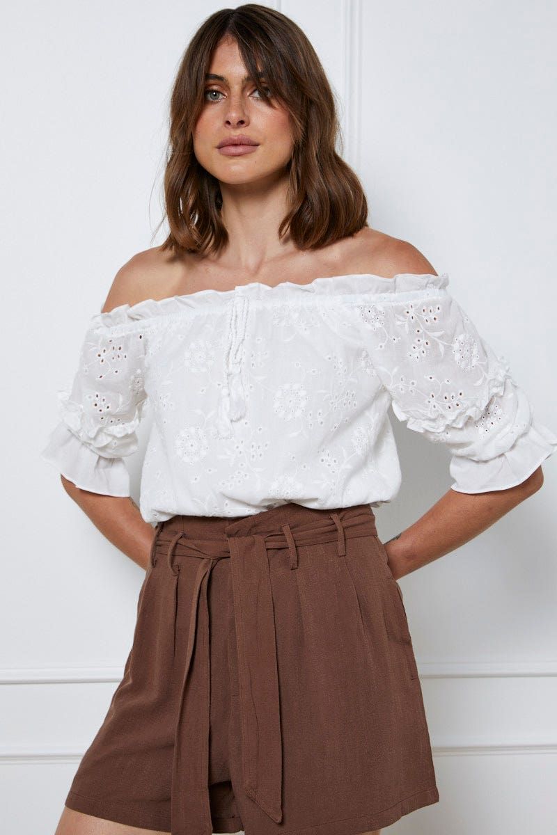White Relaxed Top Short Sleeve Off Shoulder sold by Ally Fashion product image thumbnail 3