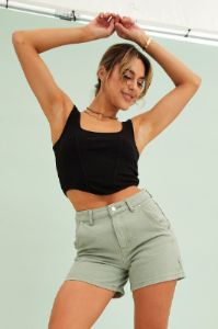 Black Corset Crop Rib Curve Hem Tank sold by Ally Fashion