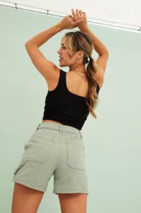 Black Corset Crop Rib Curve Hem Tank sold by Ally Fashion