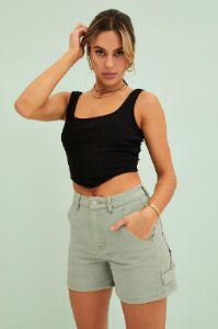 Black Corset Crop Rib Curve Hem Tank sold by Ally Fashion