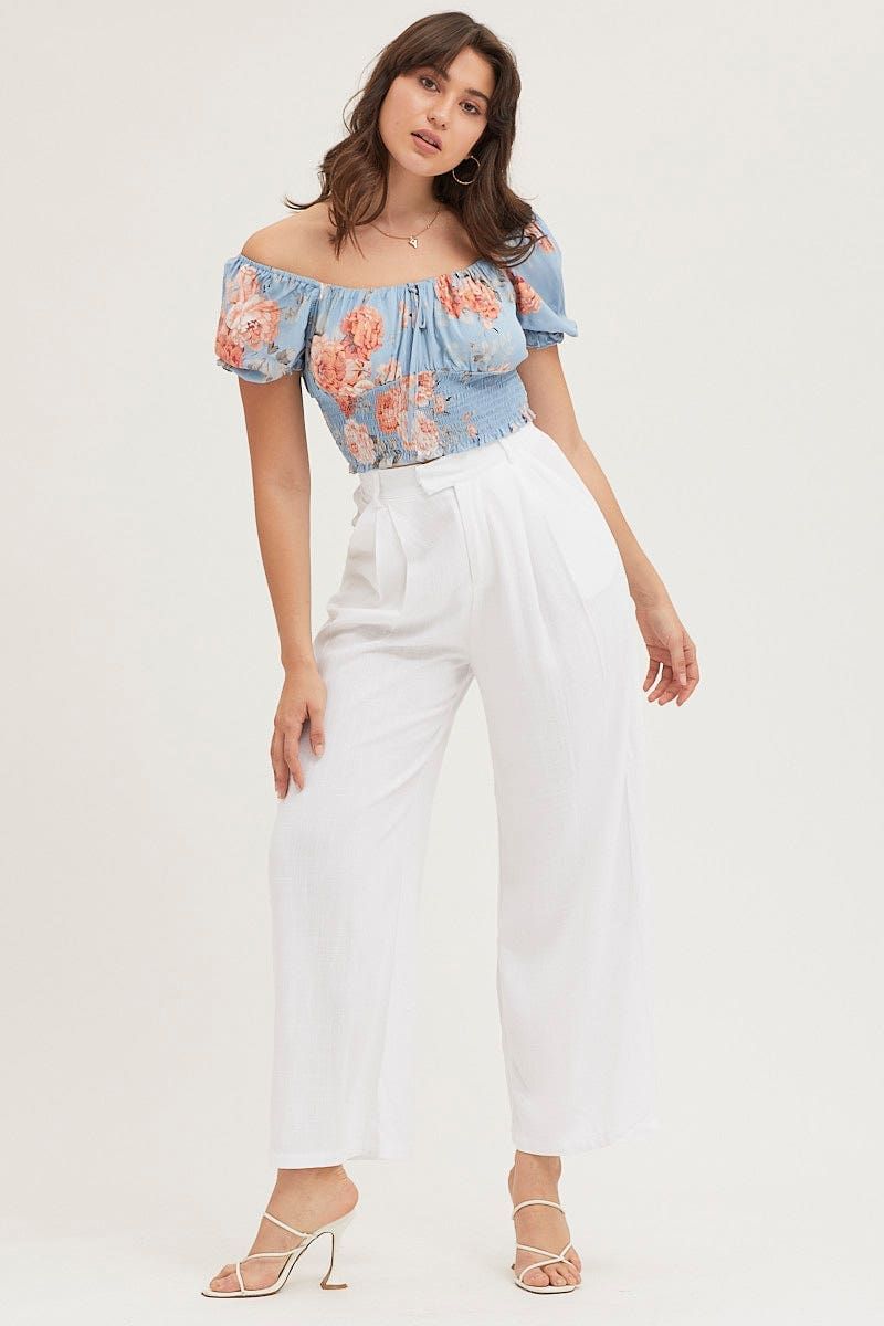 Print Crop Top Short Sleeve Shirred Waist sold by Ally Fashion product image thumbnail 2