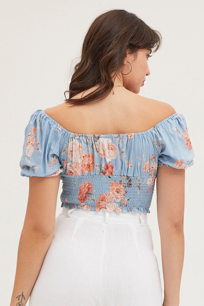 Print Crop Top Short Sleeve Shirred Waist sold by Ally Fashion product image thumbnail 5