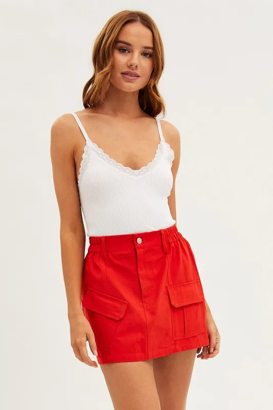 Red Mini Skirt Cargo Cotton Blend sold by Ally Fashion