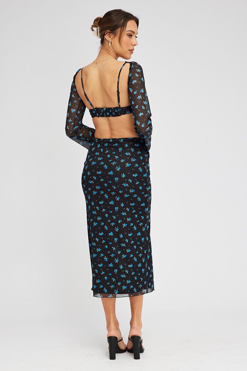 Black Ditsy Midi Skirt Mid Rise Ruched Detail Mesh sold by Ally Fashion product image thumbnail 5