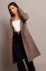 Brown Check One Button Coat Long Sleeve sold by Ally Fashion