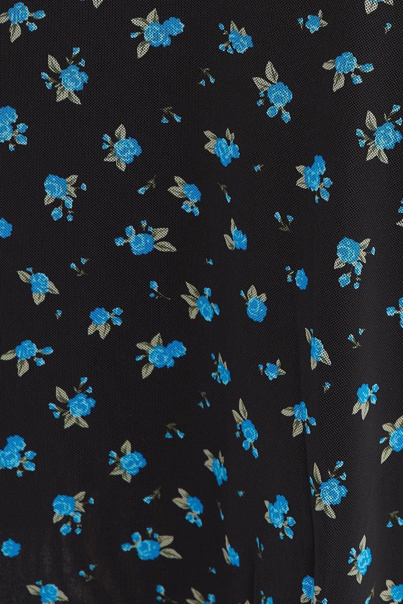 Black Ditsy Midi Skirt Mid Rise Ruched Detail Mesh sold by Ally Fashion product image thumbnail 6