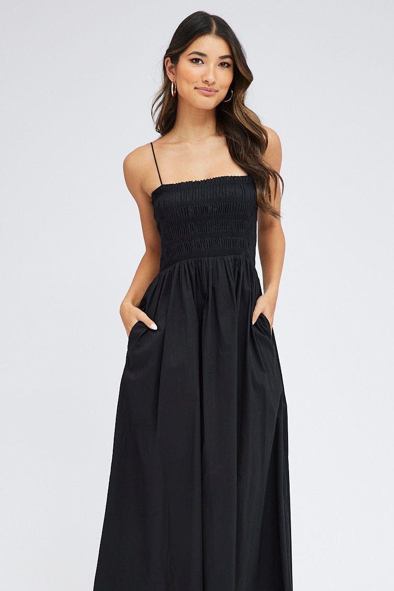 Black Maxi Dress Shirred Bust Poplin sold by Ally Fashion product image thumbnail 2