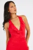 Red Halter Dress Ruffle Ruched Plunging Mini Dress sold by Ally Fashion