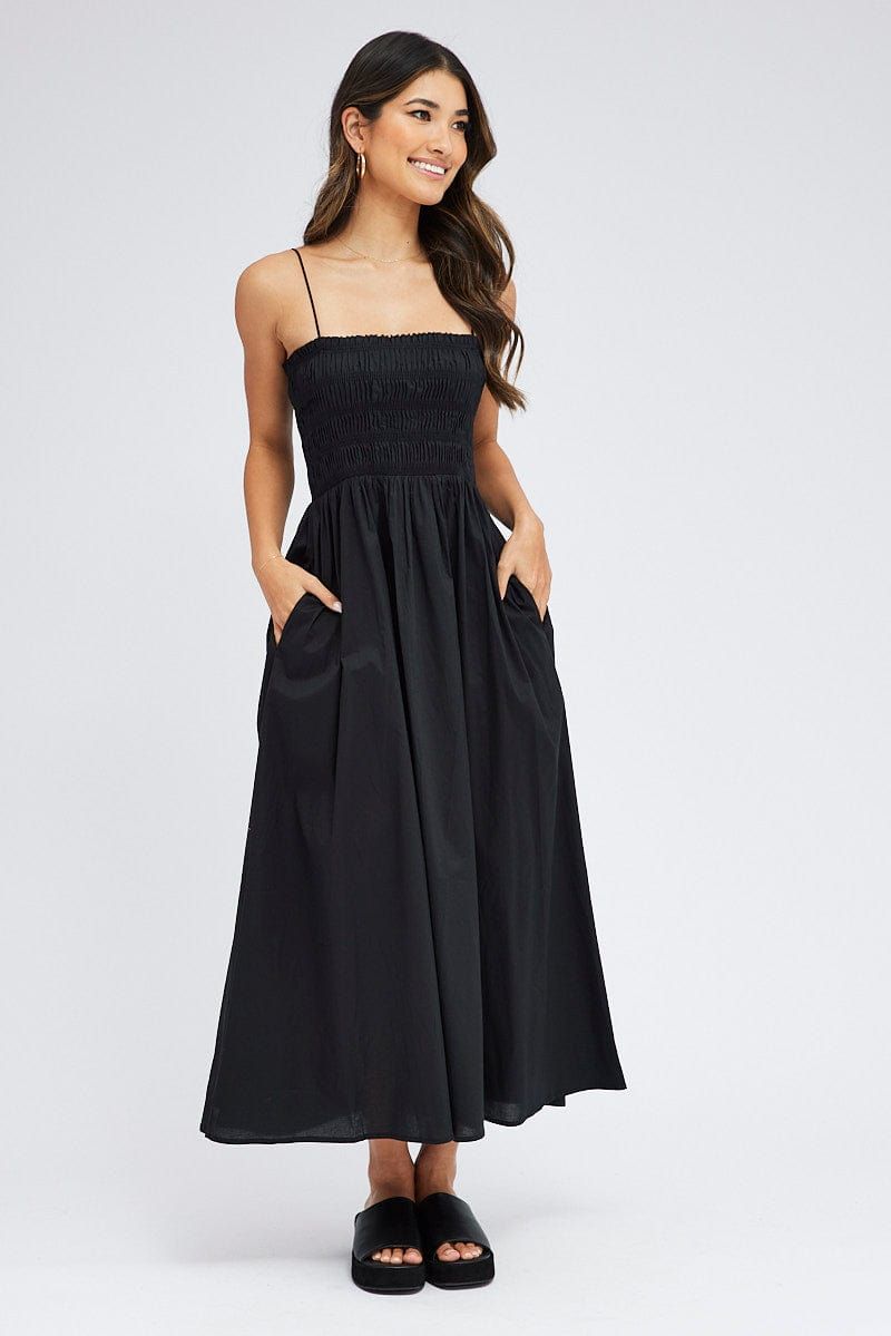 Black Maxi Dress Shirred Bust Poplin sold by Ally Fashion product image thumbnail 3