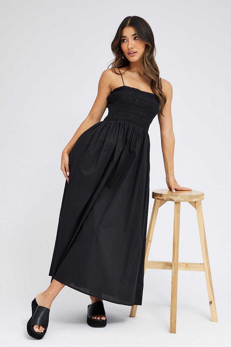 Black Maxi Dress Shirred Bust Poplin sold by Ally Fashion