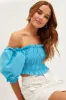 Blue Crop Top Short Sleeve Square Neck Linen Blend sold by Ally Fashion