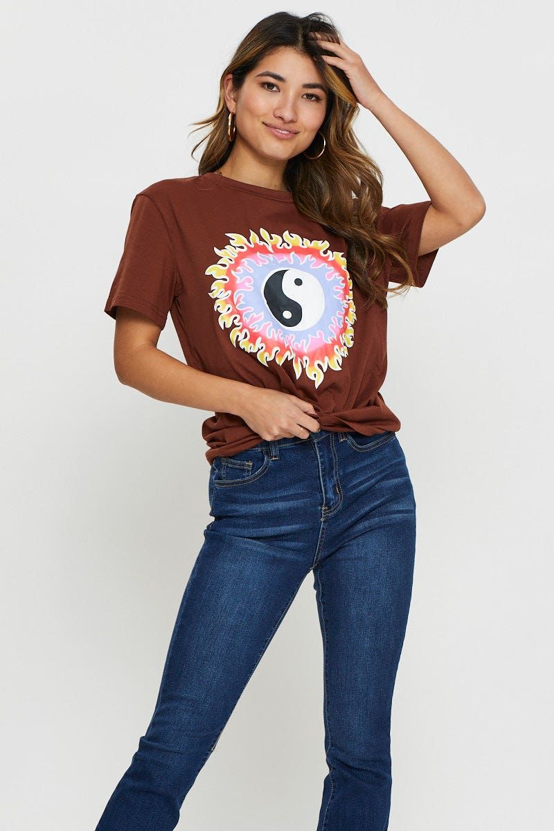 Brown Yin Yang T-Shirt sold by Ally Fashion