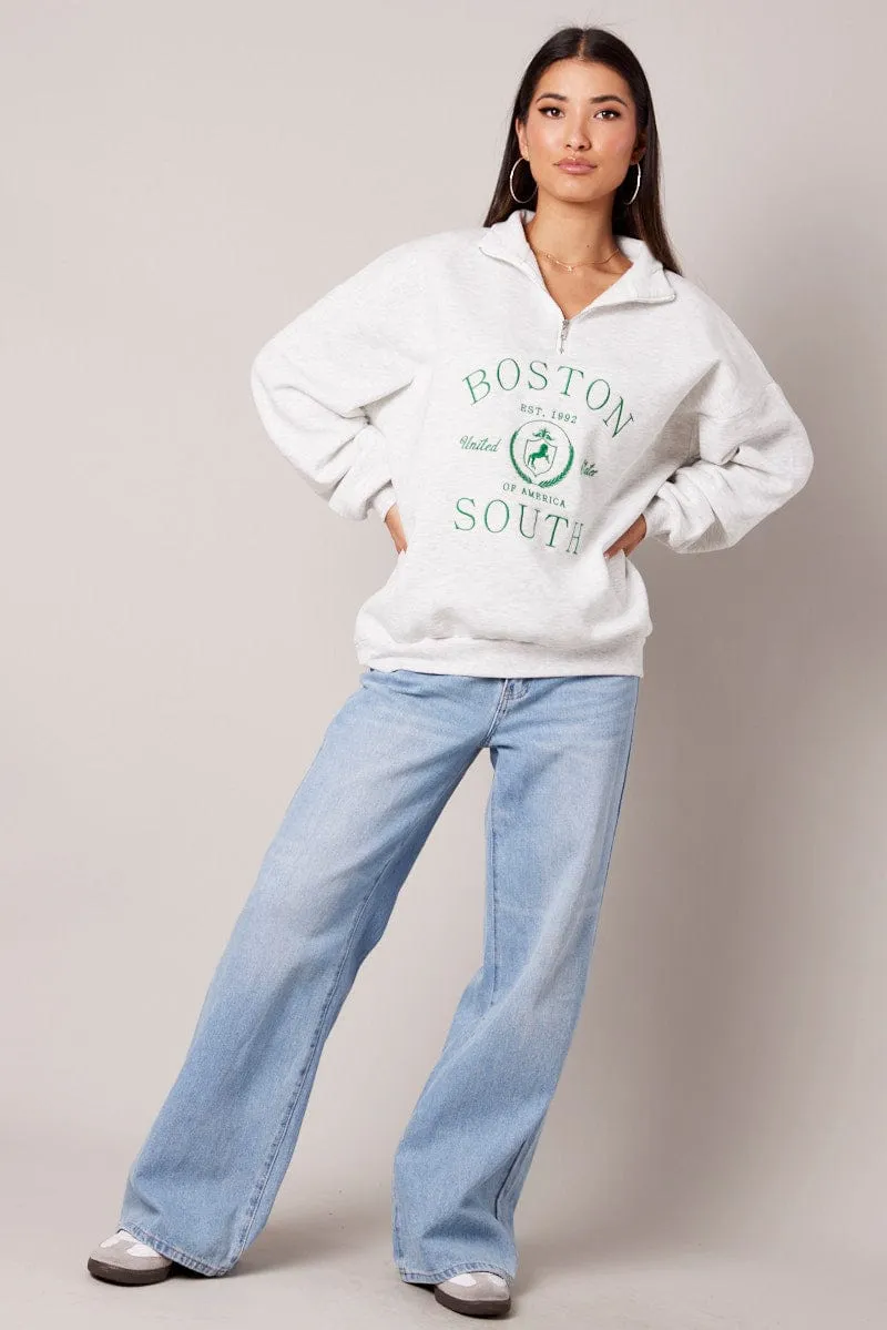 Grey Zip Funnel Neck Sweat Oversized sold by Ally Fashion product image thumbnail 2