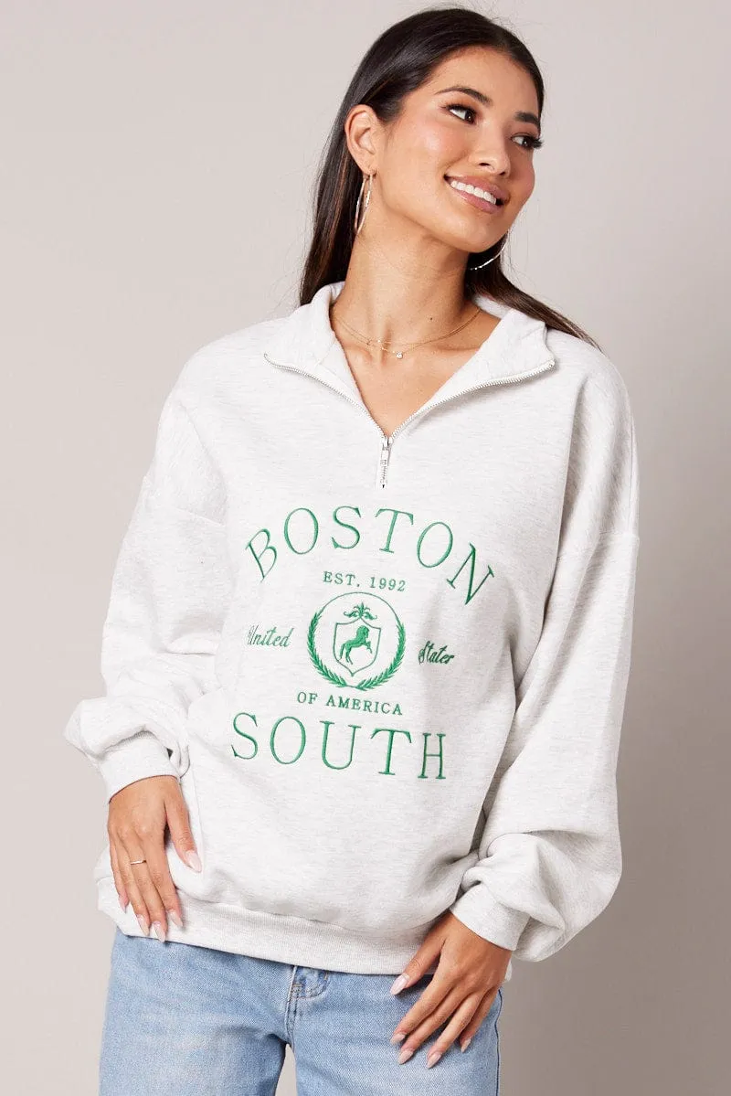 Grey Zip Funnel Neck Sweat Oversized sold by Ally Fashion product image thumbnail 3