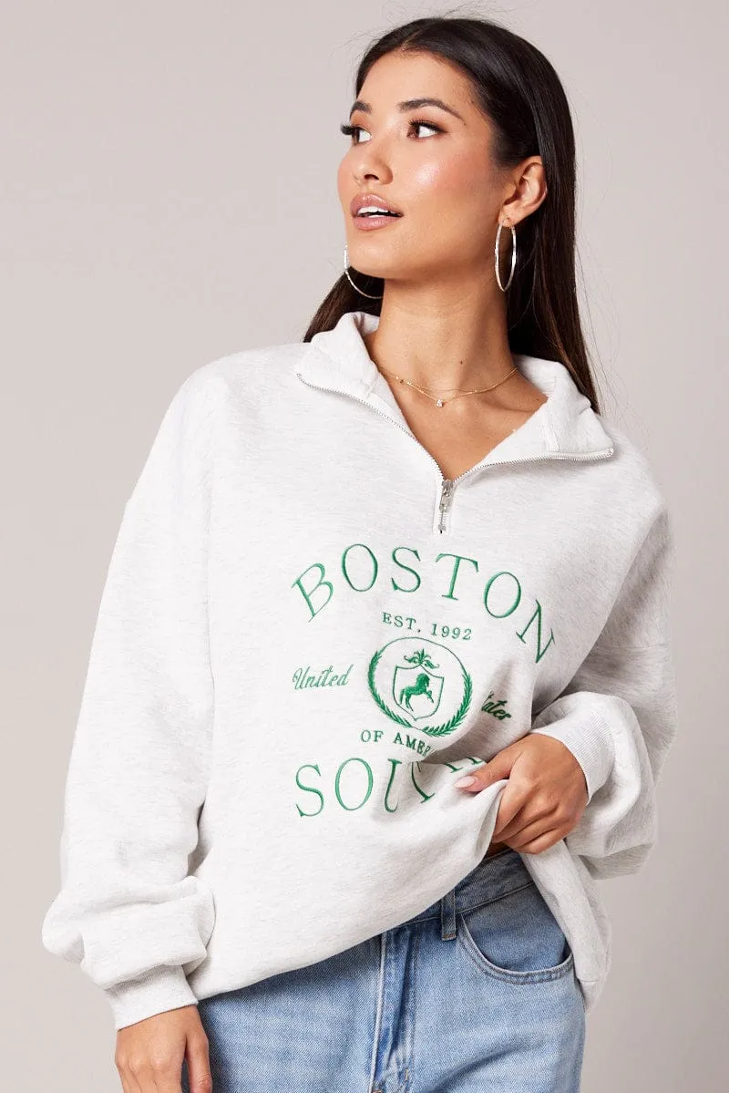 Grey Zip Funnel Neck Sweat Oversized sold by Ally Fashion