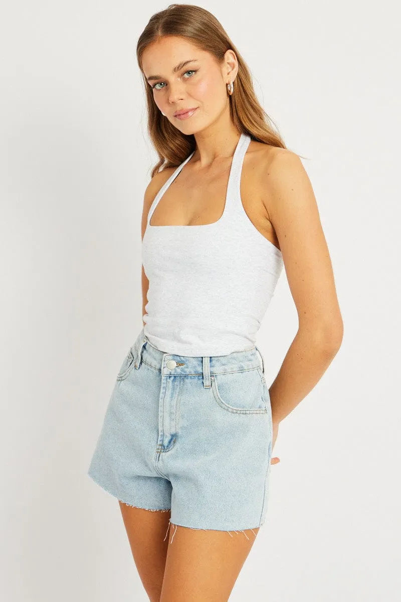 Grey Halter Neck Top Cotton Span sold by Ally Fashion product image thumbnail 4