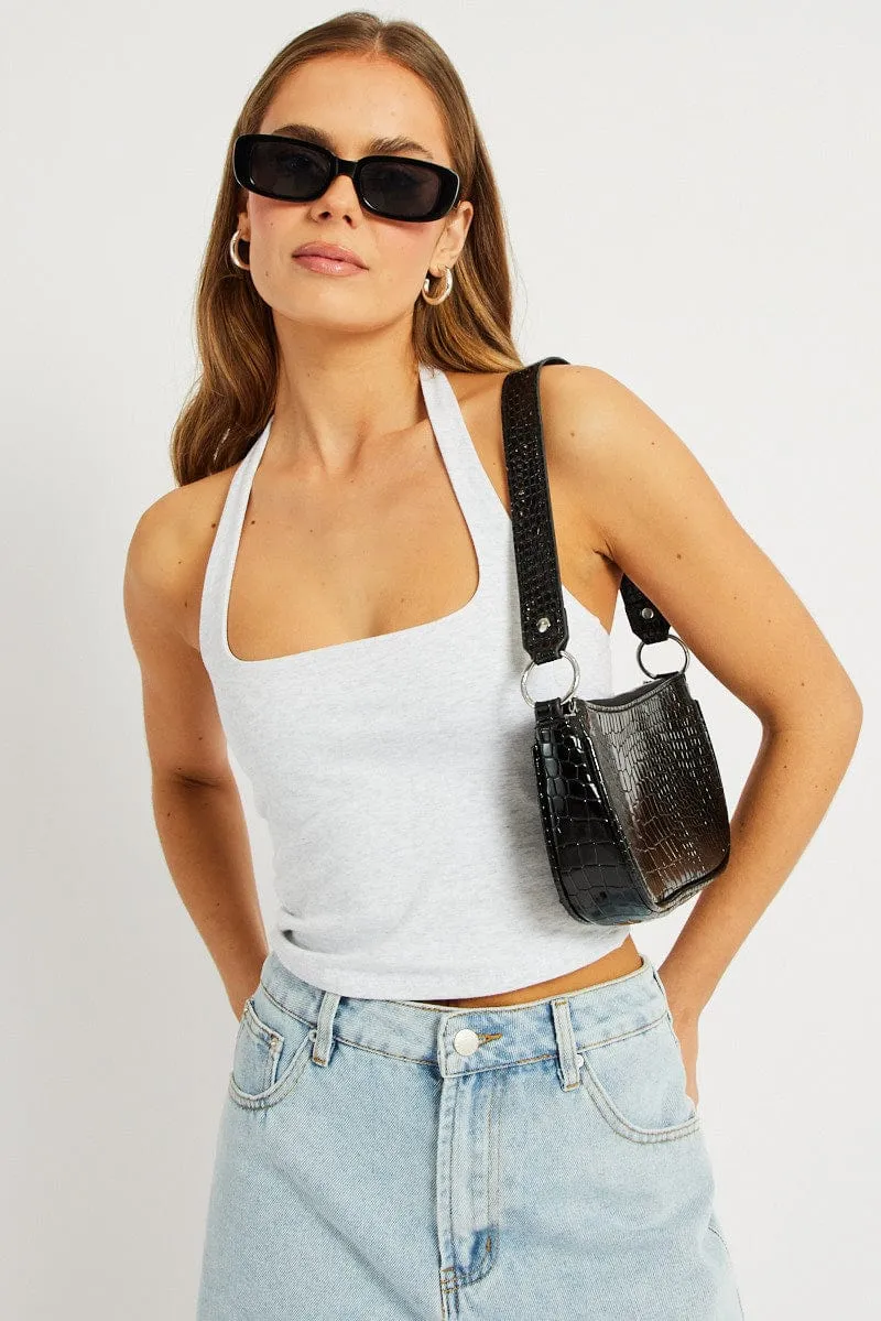 Grey Halter Neck Top Cotton Span sold by Ally Fashion