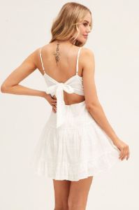 White Sleeveless Tie Back Tiered Skater Dress sold by Ally Fashion