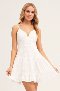 White Sleeveless Tie Back Tiered Skater Dress sold by Ally Fashion