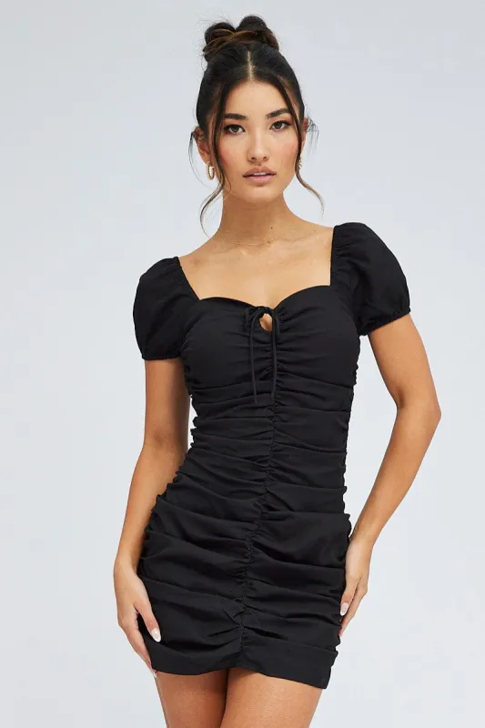 Black Bodycon Dress Short Sleeve Ruched sold by Ally Fashion