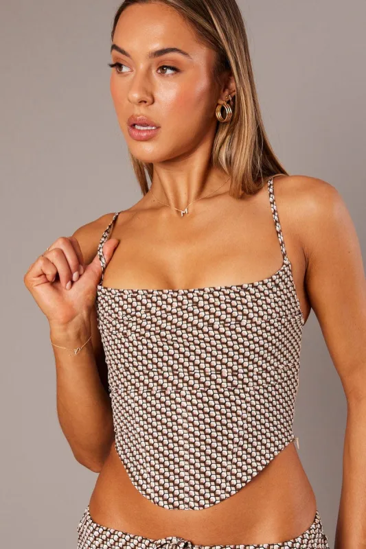 Brown Geo Corset Cami Top Sleeveless sold by Ally Fashion
