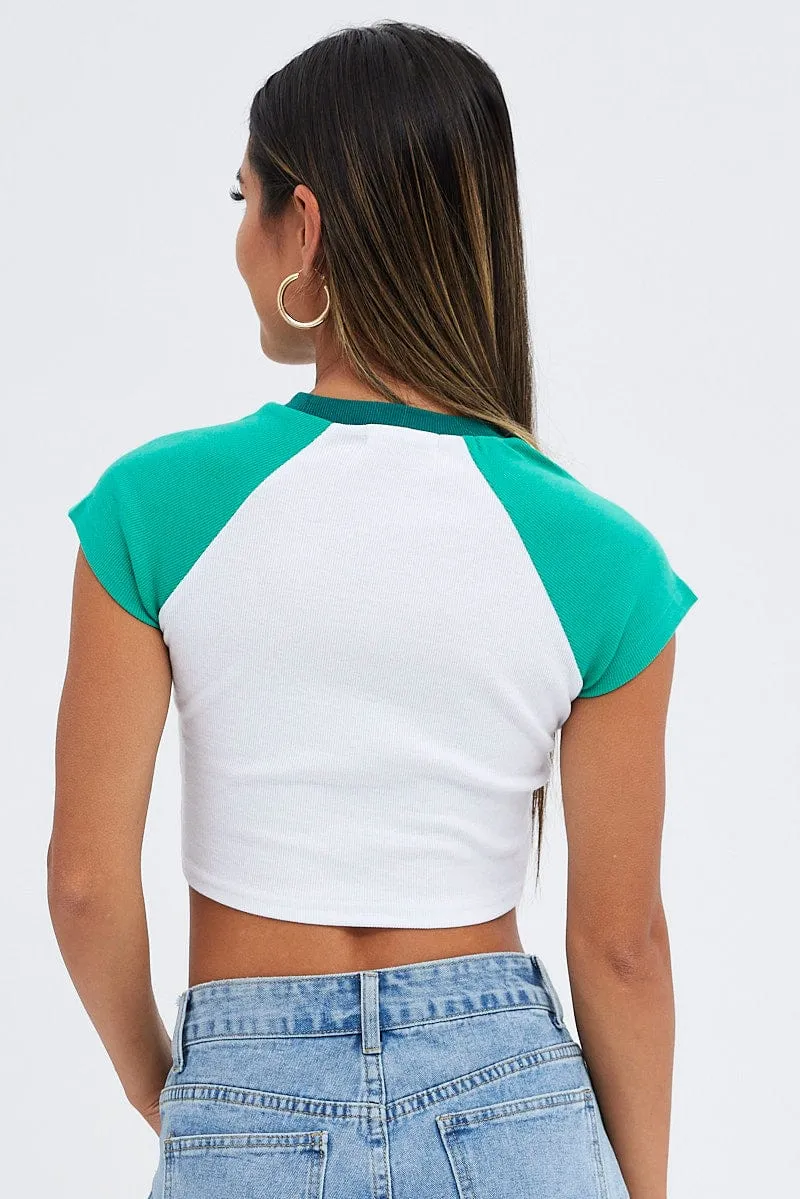 Green Tee Contrast Short Sleeve Round Neck Graphic sold by Ally Fashion product image thumbnail 5