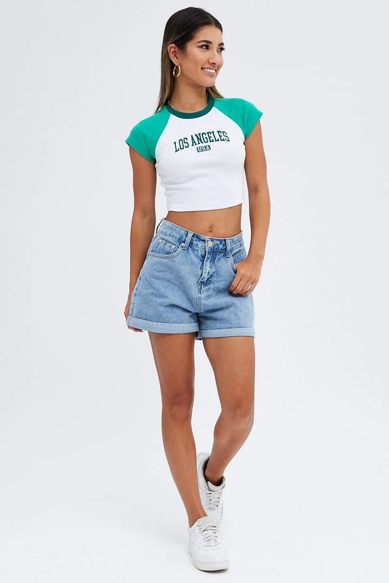 Green Tee Contrast Short Sleeve Round Neck Graphic sold by Ally Fashion product image thumbnail 2