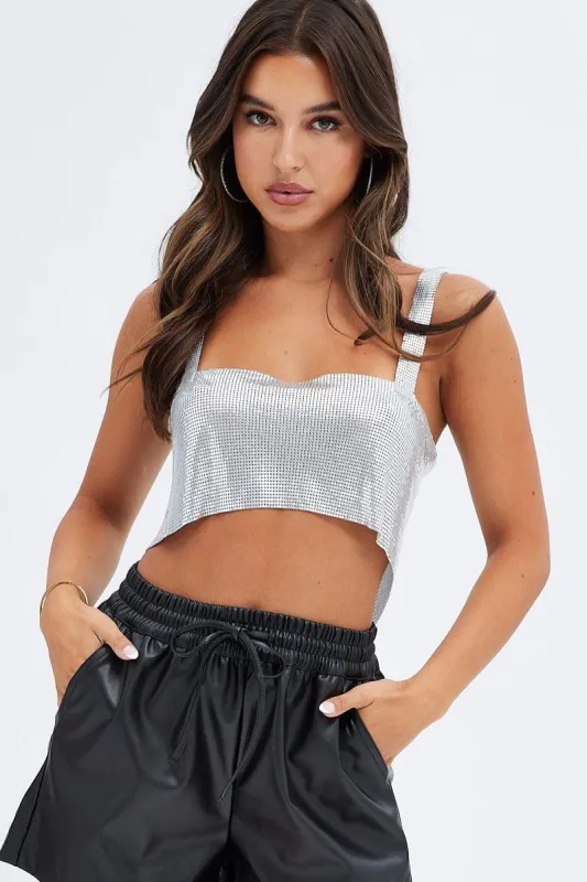 Silver Chainmail Top Party Evening sold by Ally Fashion