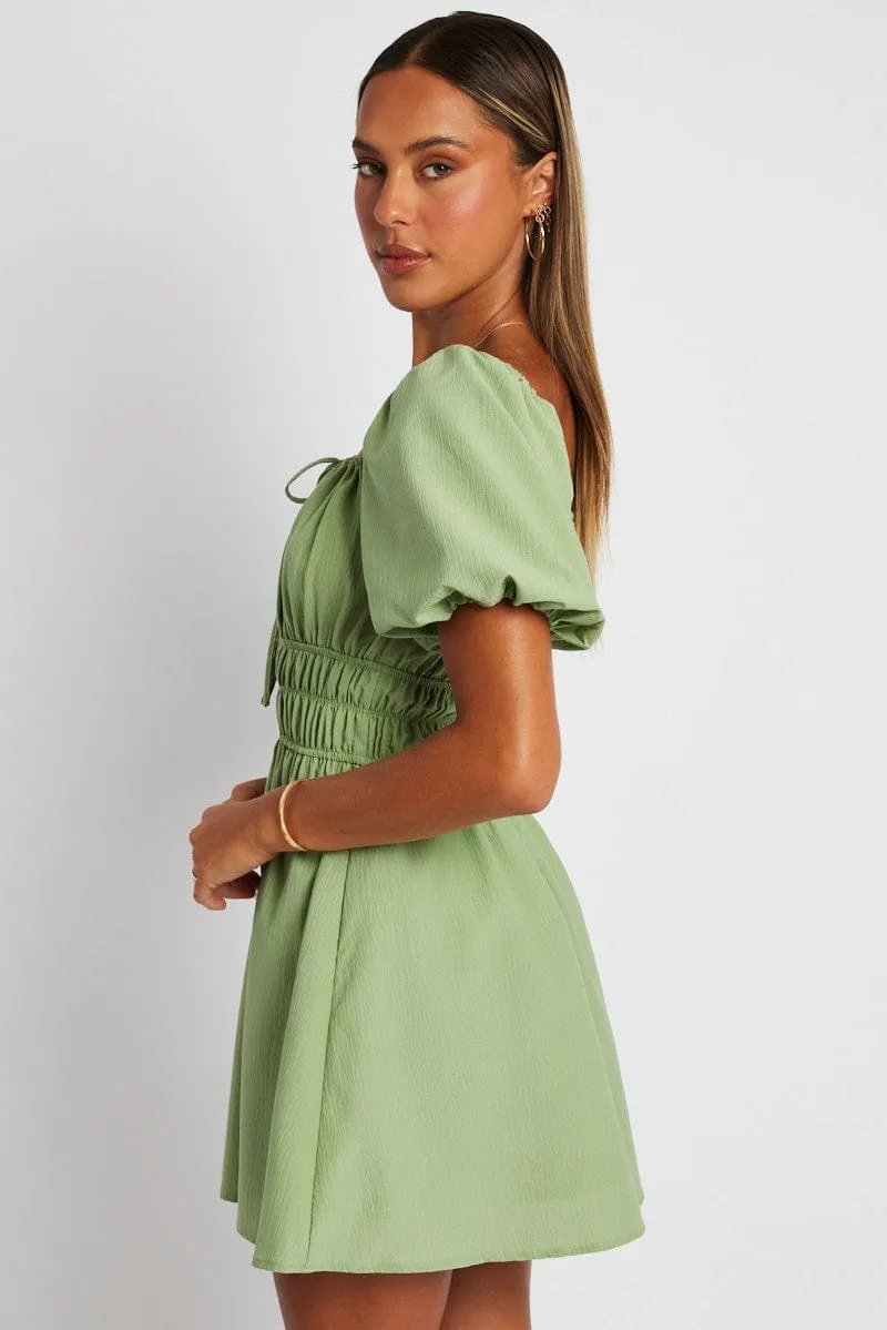 Green Fit And Flare Dress Puff Sleeve Mini sold by Ally Fashion product image thumbnail 4