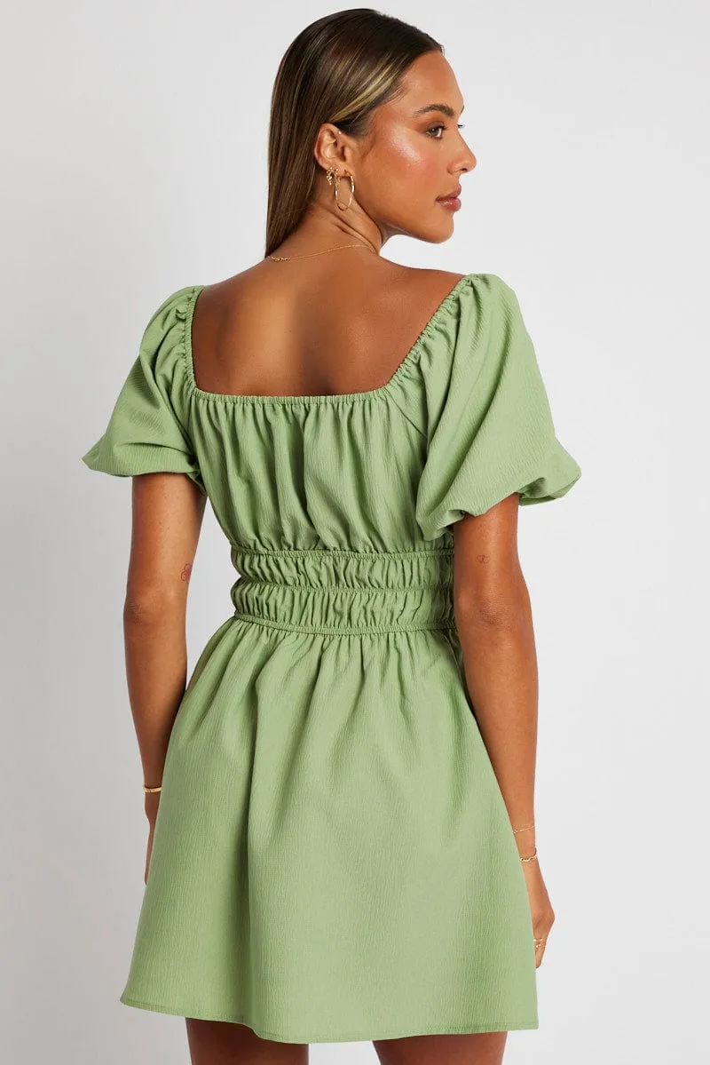 Green Fit And Flare Dress Puff Sleeve Mini sold by Ally Fashion product image thumbnail 5