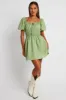 Green Fit And Flare Dress Puff Sleeve Mini sold by Ally Fashion