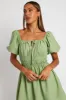 Green Fit And Flare Dress Puff Sleeve Mini sold by Ally Fashion