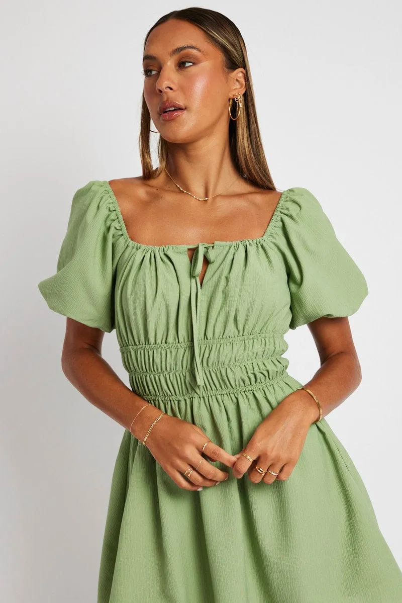 Green Fit And Flare Dress Puff Sleeve Mini sold by Ally Fashion product image thumbnail 3