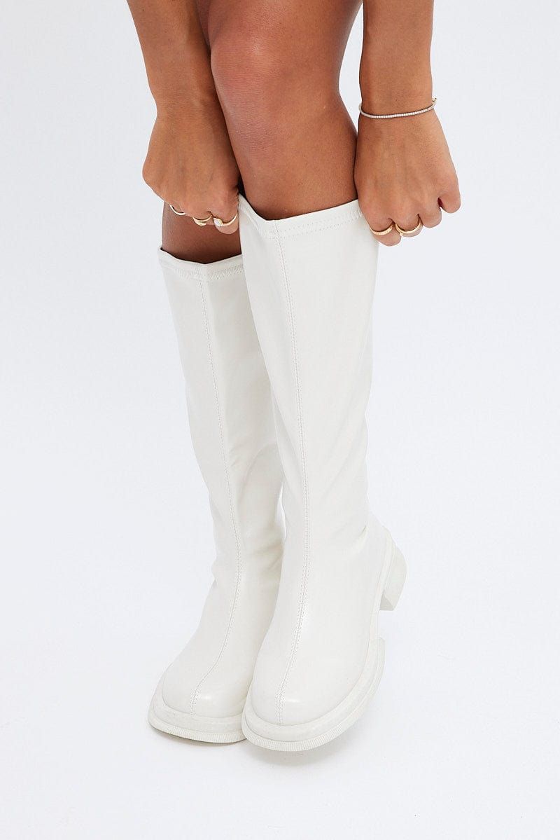 White Knee High Boots sold by Ally Fashion