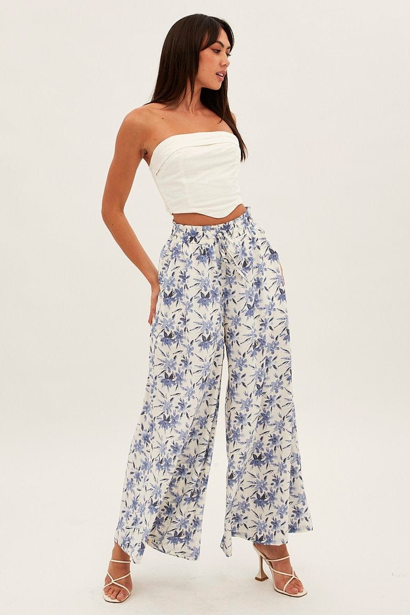 Blue Floral Pant Wide Leg Floral Print sold by Ally Fashion