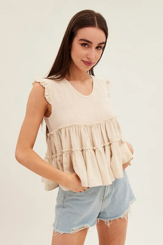 Beige Ruffle Tiered Top sold by Ally Fashion