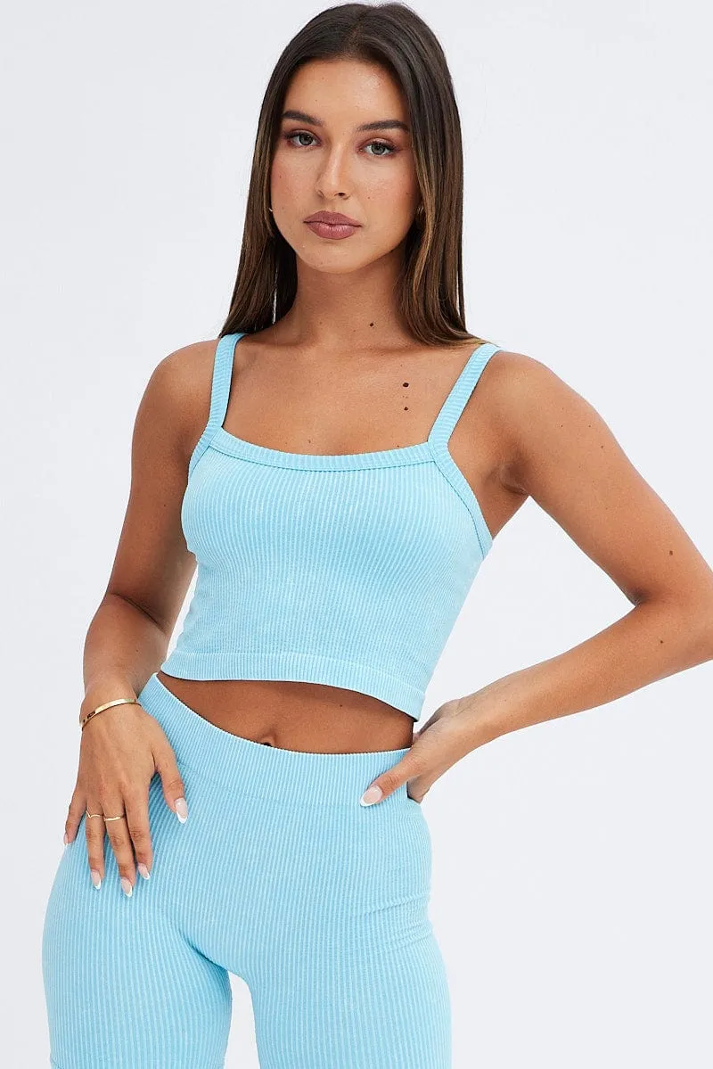 Blue Crop Singlet Top Seamless sold by Ally Fashion product image thumbnail 3