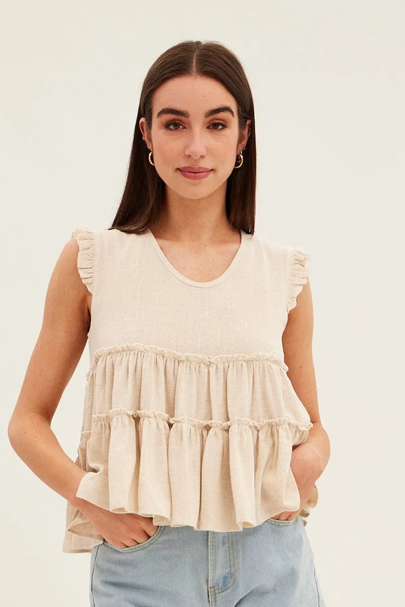Beige Ruffle Tiered Top sold by Ally Fashion product image thumbnail 3