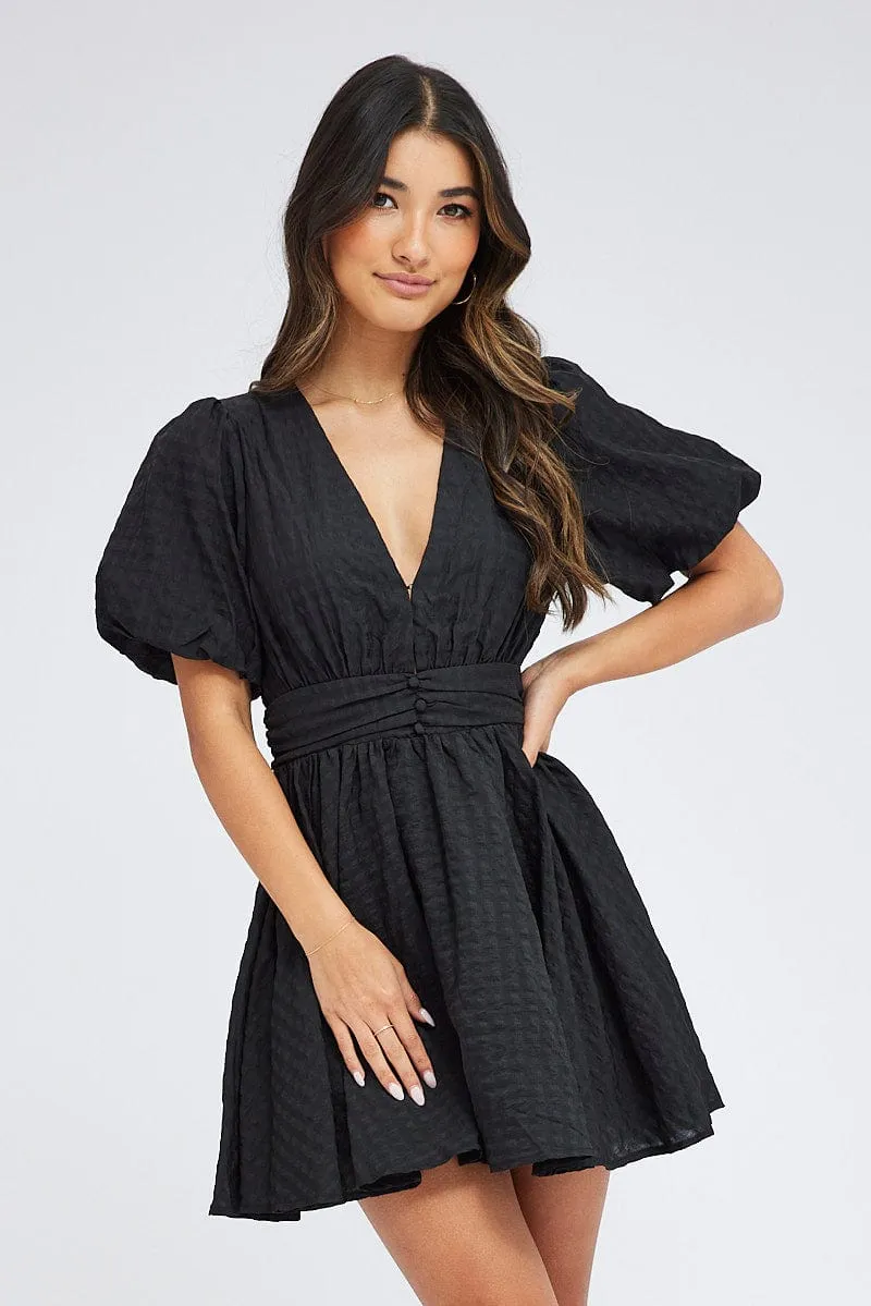 Black Fit And Flare Dress Puff Sleeve Mini sold by Ally Fashion product image thumbnail 3