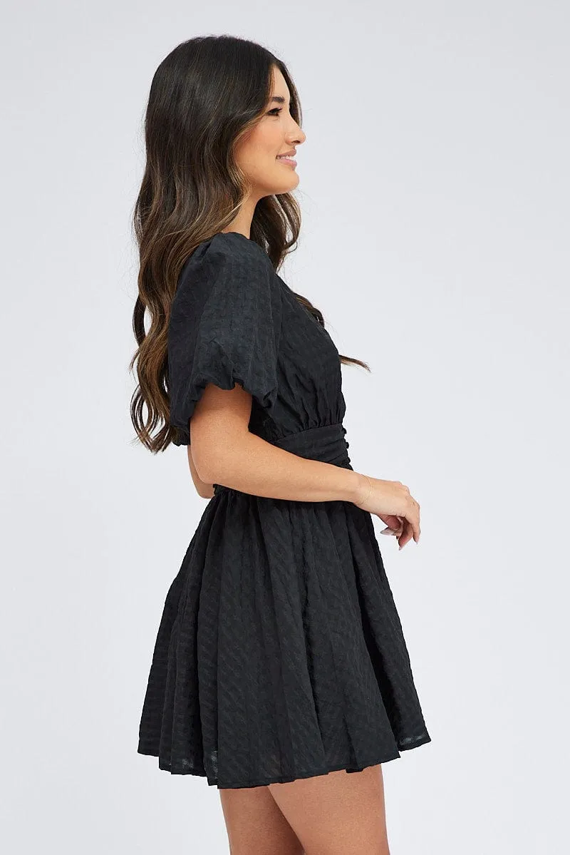 Black Fit And Flare Dress Puff Sleeve Mini sold by Ally Fashion product image thumbnail 4