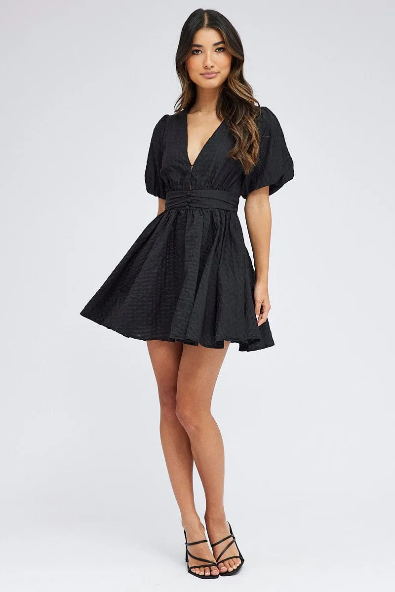Black Fit And Flare Dress Puff Sleeve Mini sold by Ally Fashion product image thumbnail 2